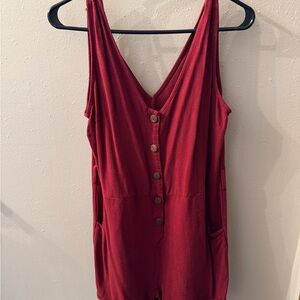 Red Sleeveless Button-Up Romper